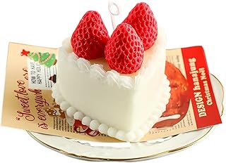 Strawberry Cake Candle, Handmade, Scented Birthday Cake Candle, Decorative Fake Food for Home Décor, Gift for Women & Girls, 3.15"x3.15"