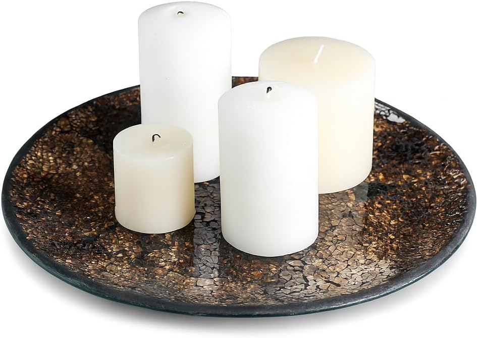 Handcrafted 12” Mosaic Glass Tray – Decorative Display Plate for Candles, Potpourri, Orbs & Home Accent Displays (Tortoiseshell)