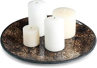 Handcrafted 12” Mosaic Glass Tray – Decorative Display Plate for Candles, Potpourri, Orbs & Home Accent Displays (Tortoiseshell)