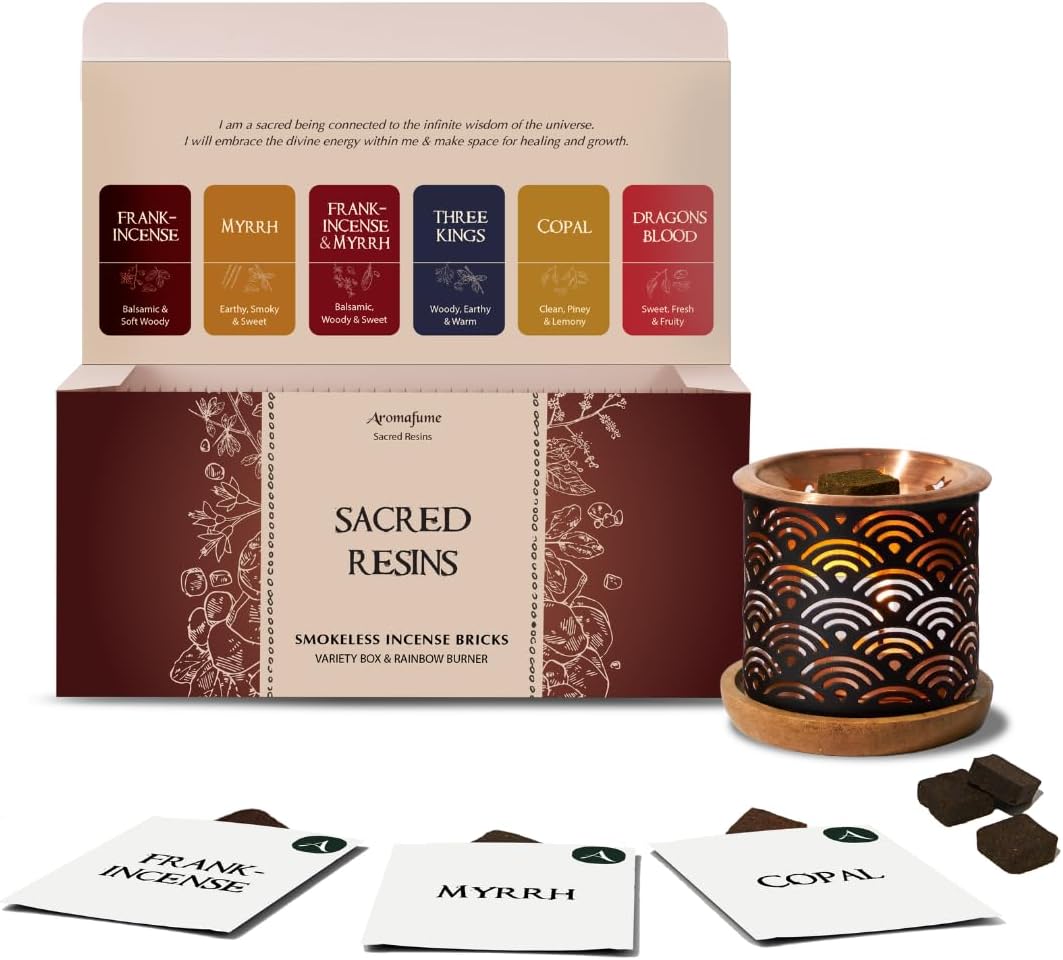 Incense Bricks Gift Set by Aromafume | 12 Bricks & Rainbow Burner | 6 Unique scents | Ideal for Aromatherapy, Meditation, Yoga | Clean, Non-Toxic Smokeless Incense