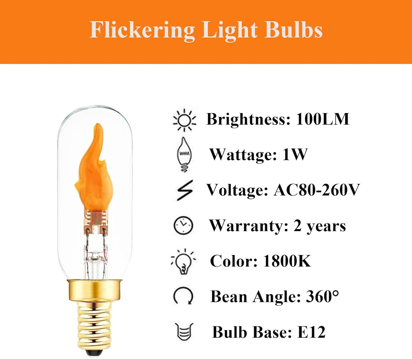 SHUWDKAR Flickering Light Bulbs, E12 LED Flickering Candelabra Flame Effect Light Bulbs, Candelabra LED Fire Effect E12 Flicker Flame Bulb for Decoration, 6 Pack