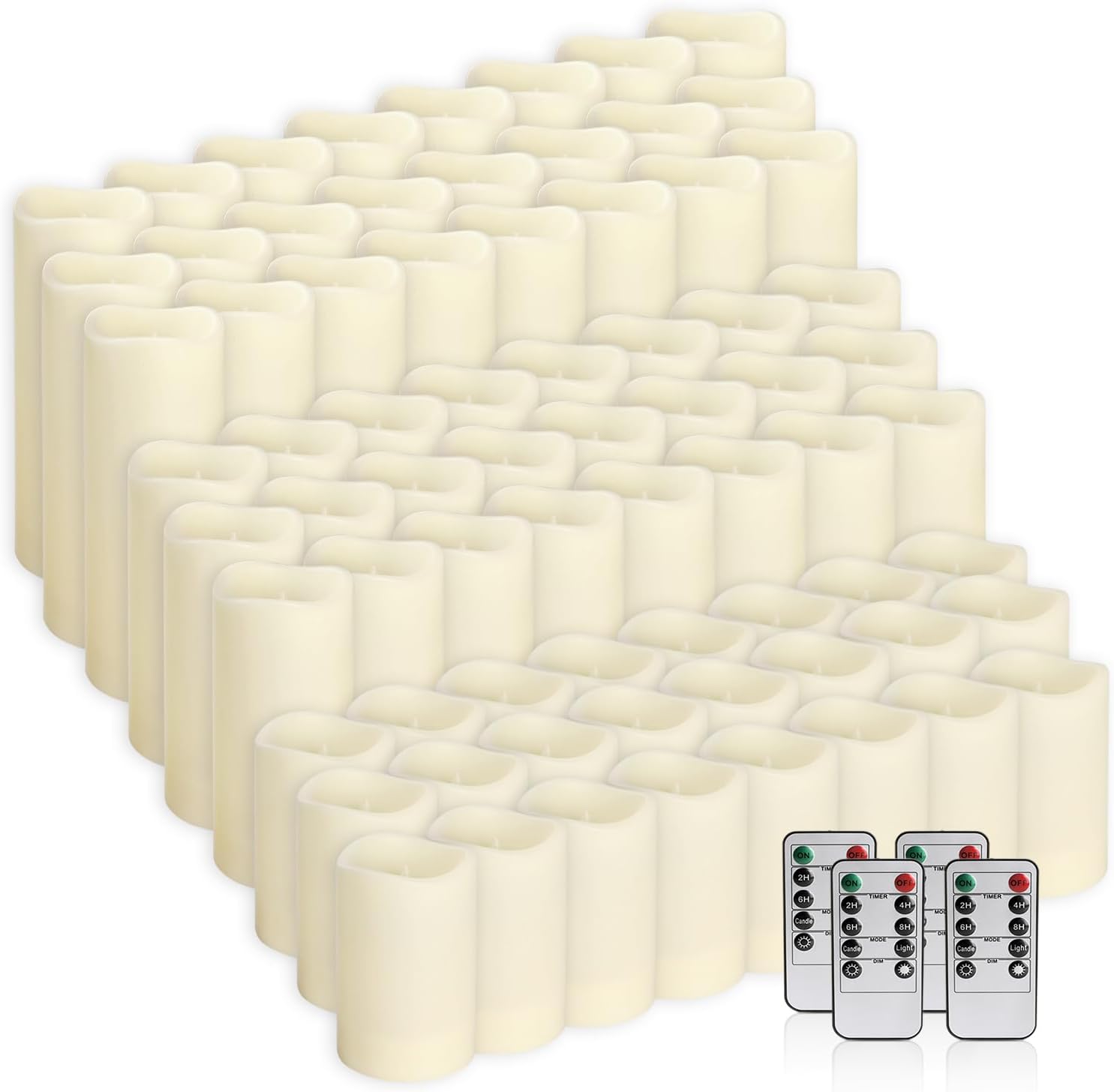 pliadvbu Flameless LED Candles 72 Pack, Outdoor Realistic Waterproof Votive Candles with 4 Remote Control and Timer for Halloween Wedding Festival Decor, (H 4" 5" 6" x D 2.2")