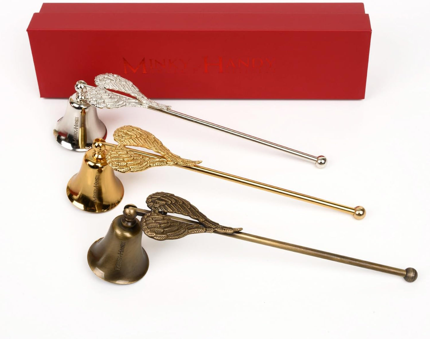 Heart-Shaped Angel Wing Brass Candle Snuffer, Bell Flame Extinguisher with Long Handle, Decorative Home Decor Accessory (Antique)