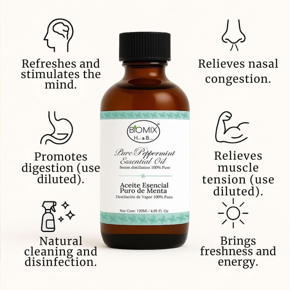 100% Pure Peppermint Essential Oil Food Grade & Therapeutic– Steam Distilled – Aromatherapy, Massage, Scalp & Skin Care – Vegan, Non-GMO, Amber Bottle, 2400 Drops - 120 ML
