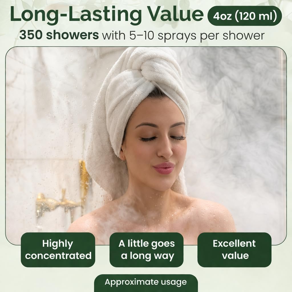 Eucalyptus Shower Spray 4oz – Aromatherapy Shower Mist, Spa and Sauna Inspired Shower Steamer Alternative for Refreshing, Relaxing Showers - Bath Oil Spray Bath Eucalyptus Essential Oil