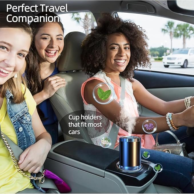 KEYSME Car Essential Oil Diffuser, Mini USB Air Humidifier, LED Light, for Vehicle Home Office