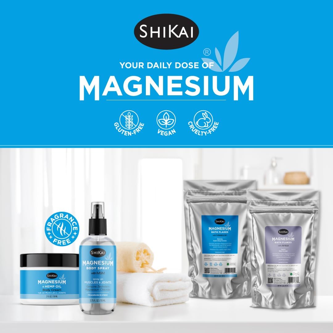 ShiKai Magnesium Bath Flakes with Arnica (32 oz) | Bath Salt Soak for Muscle Relief | Fragrance Free
