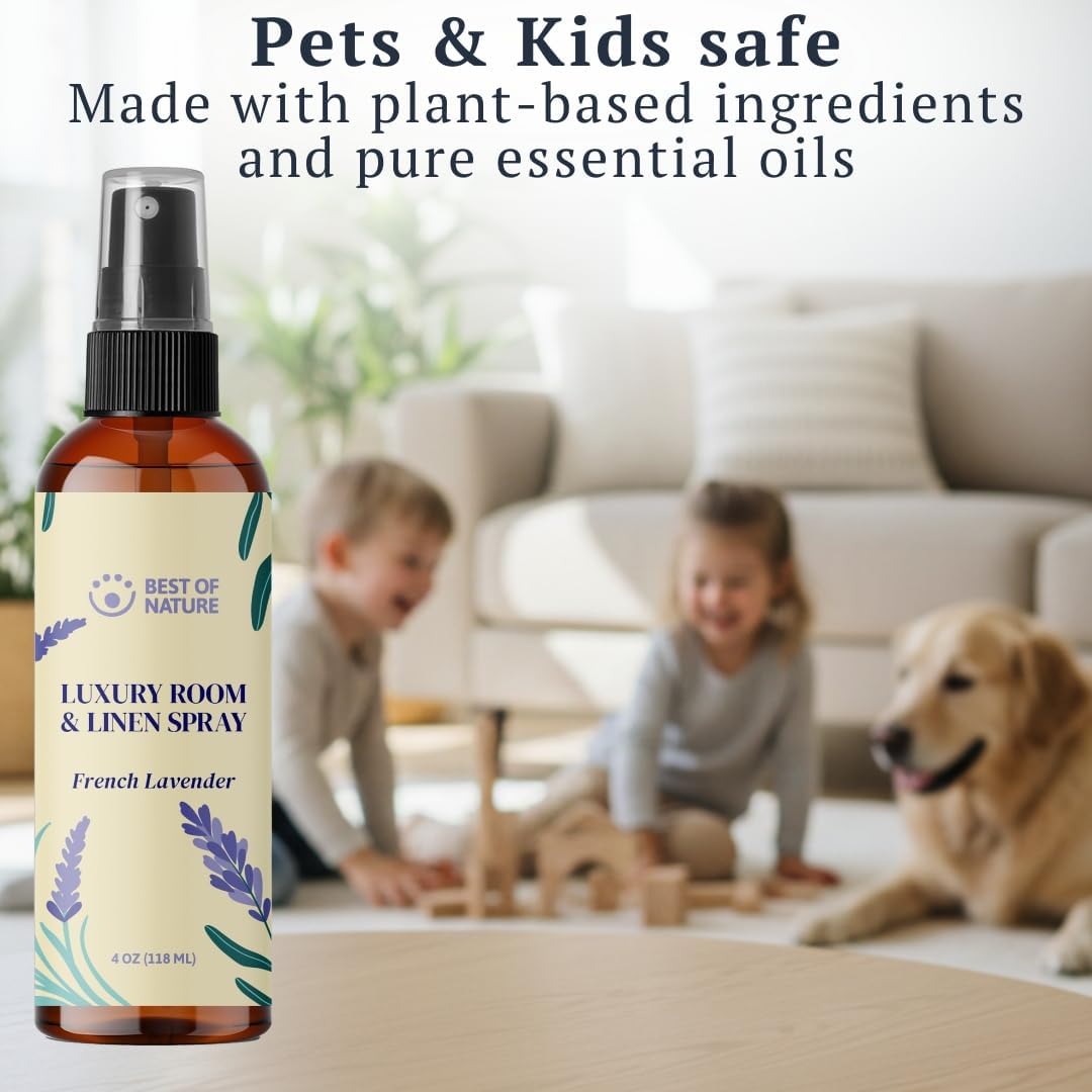 Best of Nature Luxury Room & Linen Spray – All-Natural Essential Oil Air Freshener for Home, Bedroom, Bathroom & Linens – Plant-Based, Family-Safe, Relaxing Aromatherapy Mist (French Lavender)