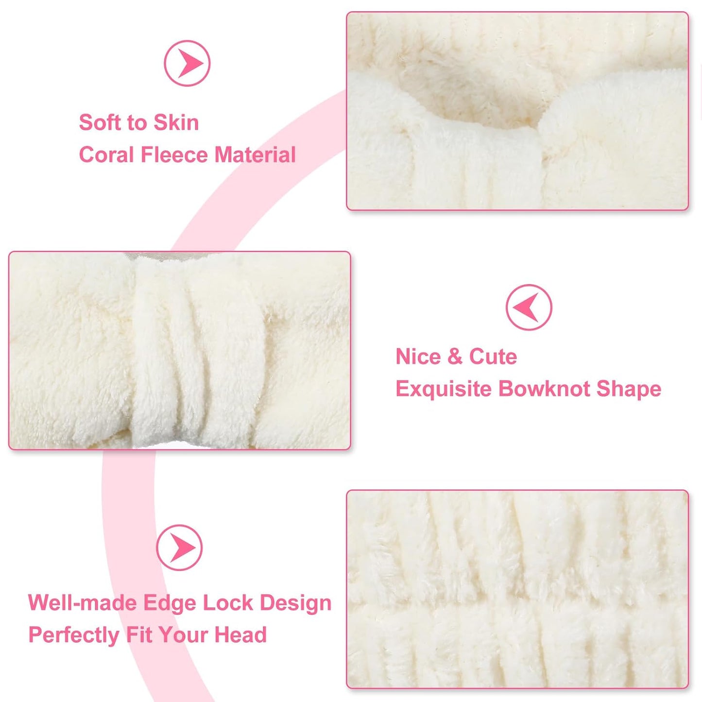 20 Pcs Spa Headband, Fluffy Bow Tie Headband for Washing Face & Makeup, Skincare Headbands for Women Non-slip Coral Fleece Headbands,Gifts for Women and Teen Girl Gifts Trendy Stuff (White)