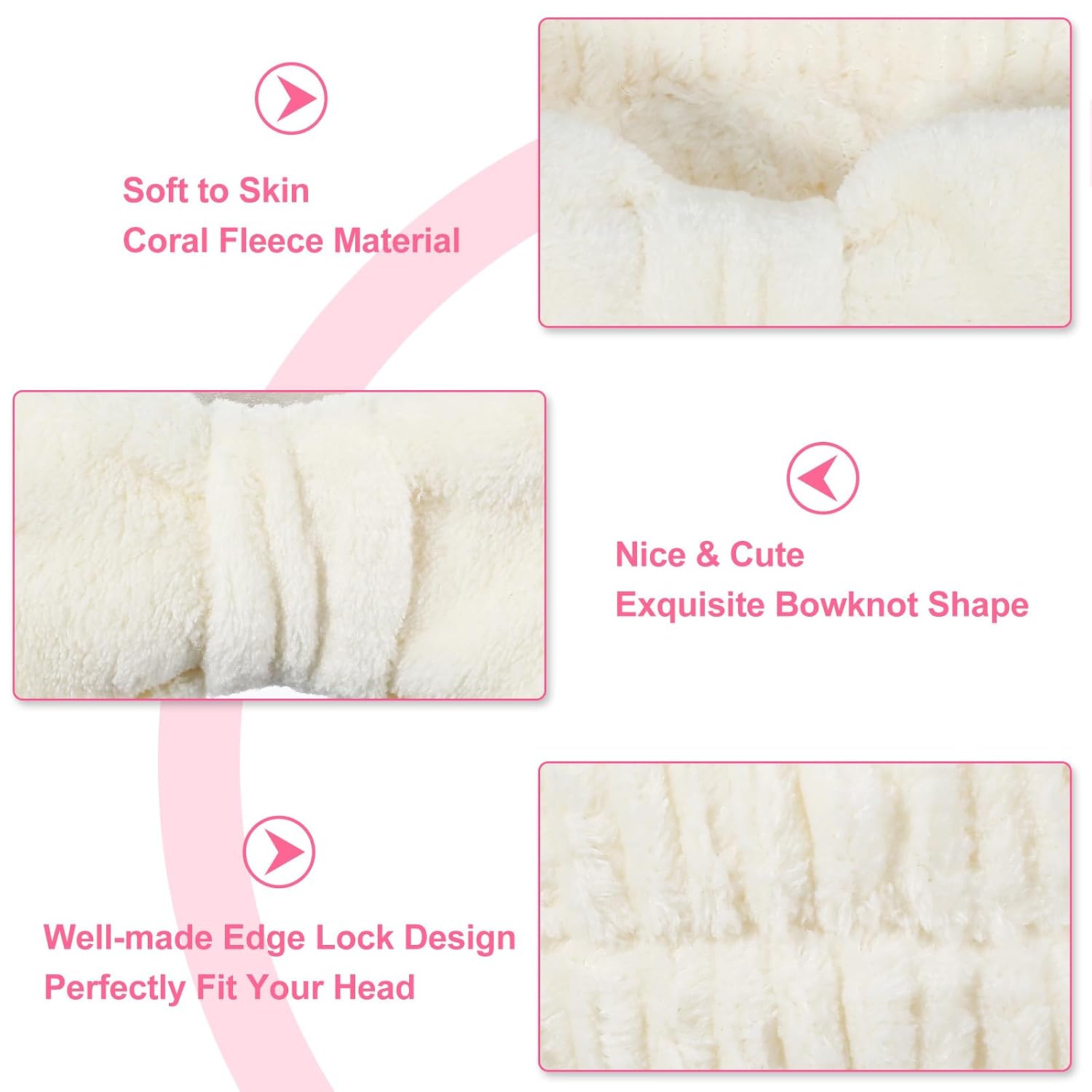 20 Pcs Spa Headband, Fluffy Bow Tie Headband for Washing Face & Makeup, Skincare Headbands for Women Non-slip Coral Fleece Headbands,Gifts for Women and Teen Girl Gifts Trendy Stuff (White)