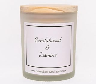Natural Sandalwood & Jasmine Candle, Luxury Scented Soy Jar Candle, Home Fragrance Gifts, Aromatherapy Gifts, Natural Soy Wax & Natural Essential Oils