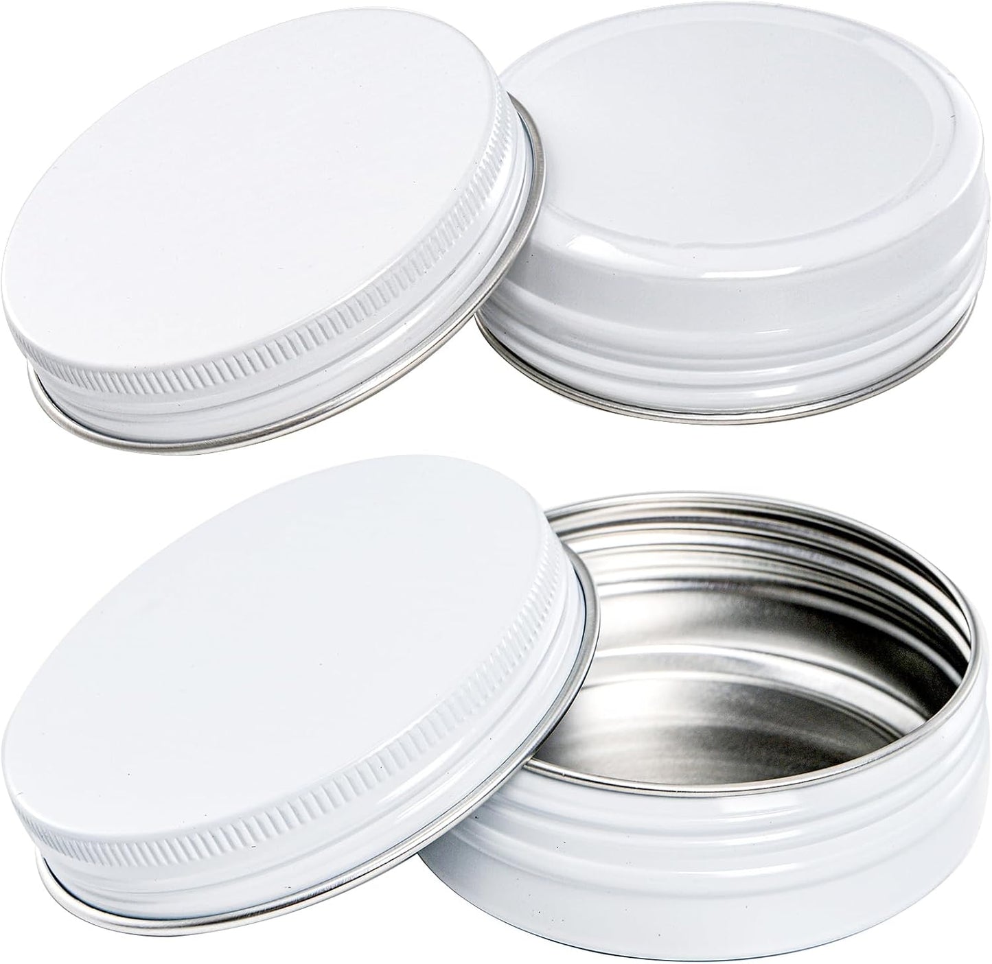 Foraineam 48 Pack 2 oz White Lip Balm Tin Cans, Aluminum Round Cosmetic Sample Containers with Screw Lid, Storage Travel Tin Jars Metal Empty Tins for Salve, Cream, Spices or Candles