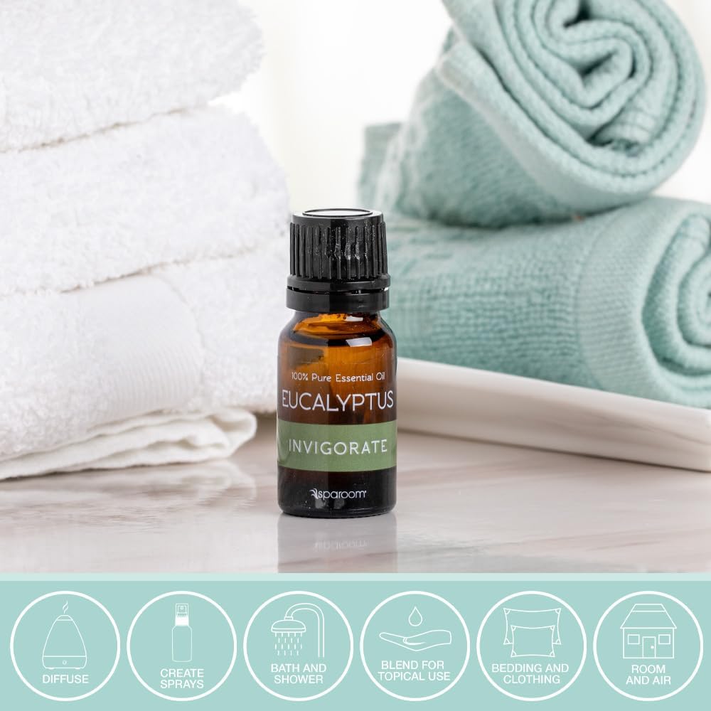 SpaRoom Aromatherapy 100% Pure Undiluted Essential Oil, Invigorate Eucalyptus, 10 mL
