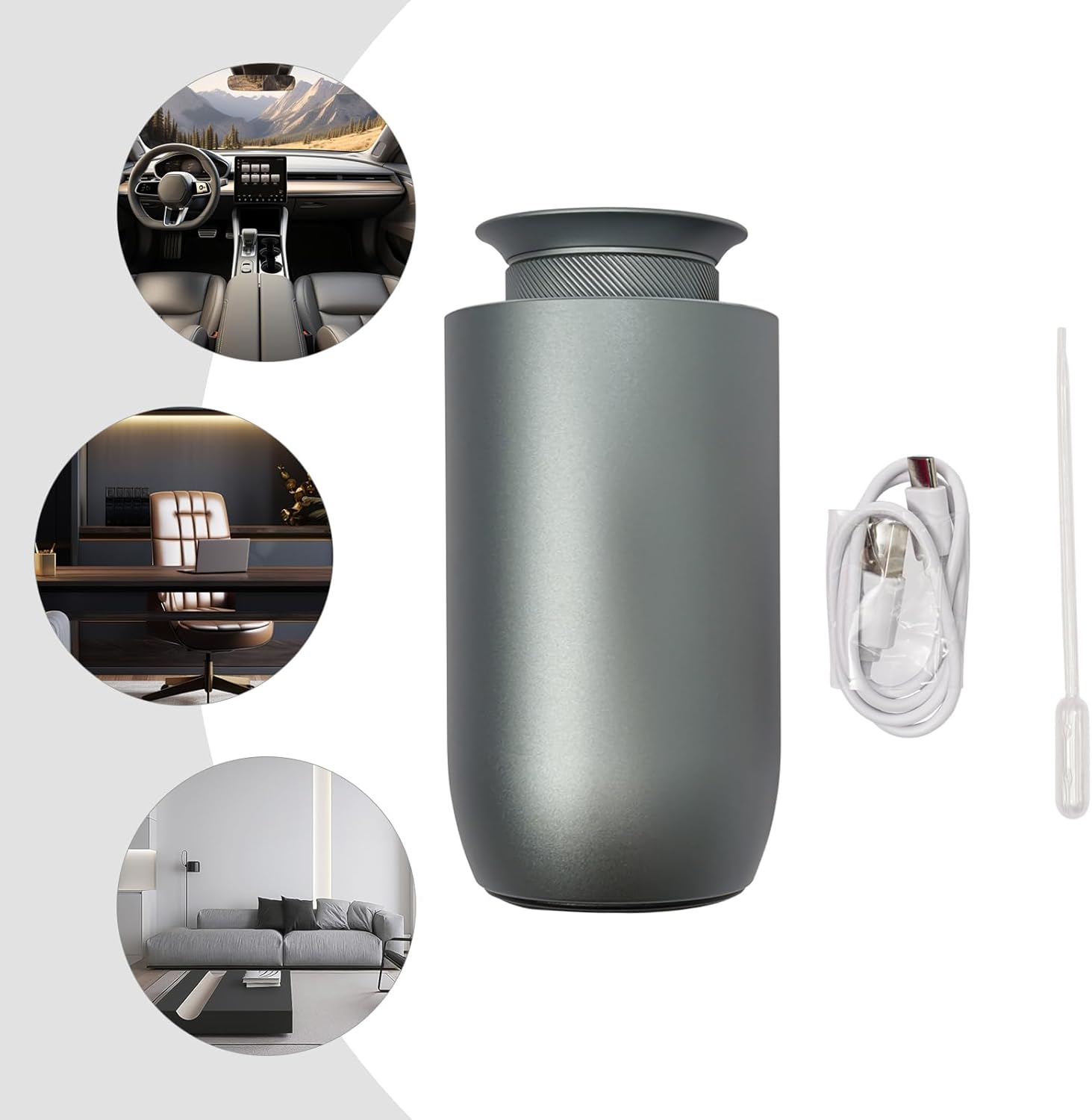 Mini Essential Oil Diffuser for Car with 3 Spray Modes 2000mAh Battery USB Charging 72H Standby Aroma Diffuser Fragrance Expander Greenish-Gray Aluminum Alloy