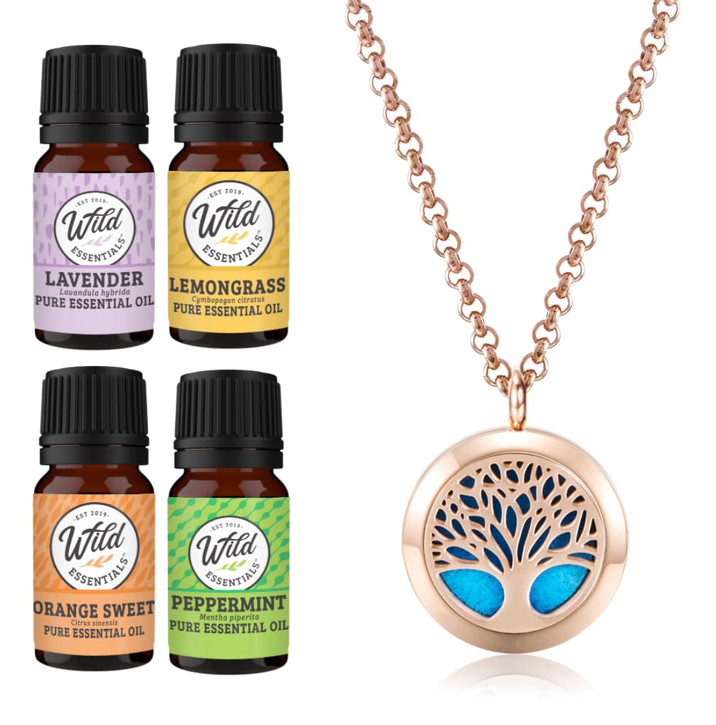 Wild Essentials Rose Gold Tree of Life Necklace Essential Oil Diffuser Kit