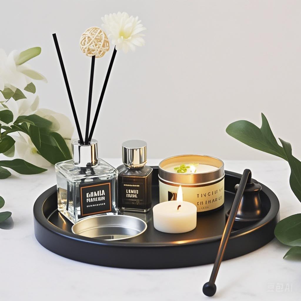 Round Black Metal Candlestick Tray, Decorative Serving Tray, Candle Holder Tray for Wedding Table, Dinning Table Decorations(11.5 inches)