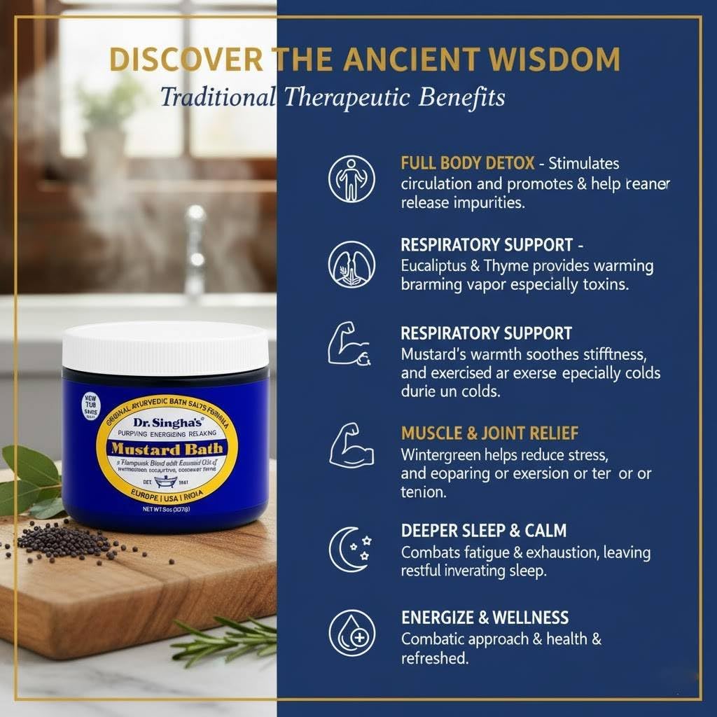 Dr. Singha's Mustard Bath Soak – Aromatherapy Bath Salts with Mustard Seed & Essential Oils for Muscle Relaxation, Stress Relief & Soothing – Epsom Salt Alternative, 8 oz
