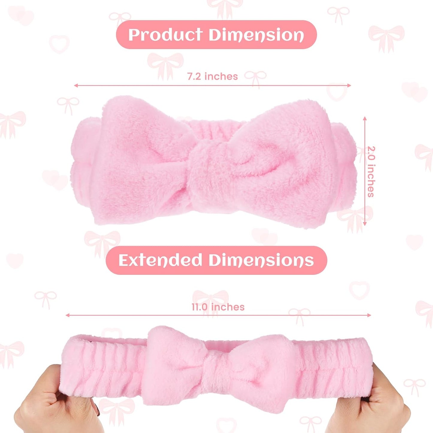 12Pcs Pink Spa Headband Soft Coral Fleece, Makeup Headband Spa Headbands for Washing Face Pink Bow Skincare Headbands Elastic Party Favors, Washable for Makeup, Skincare Washing Face