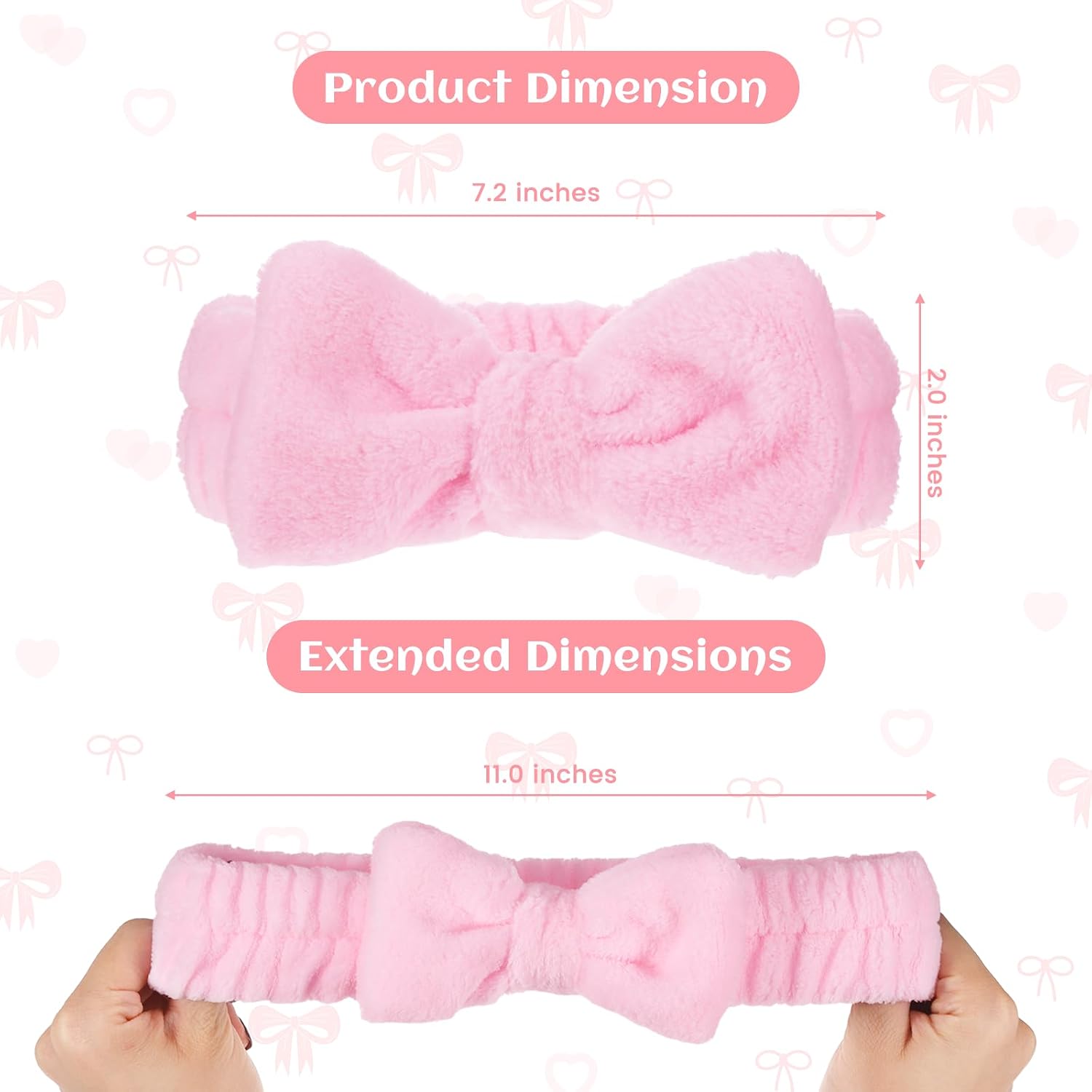 12Pcs Pink Spa Headband Soft Coral Fleece, Makeup Headband Spa Headbands for Washing Face Pink Bow Skincare Headbands Elastic Party Favors, Washable for Makeup, Skincare Washing Face