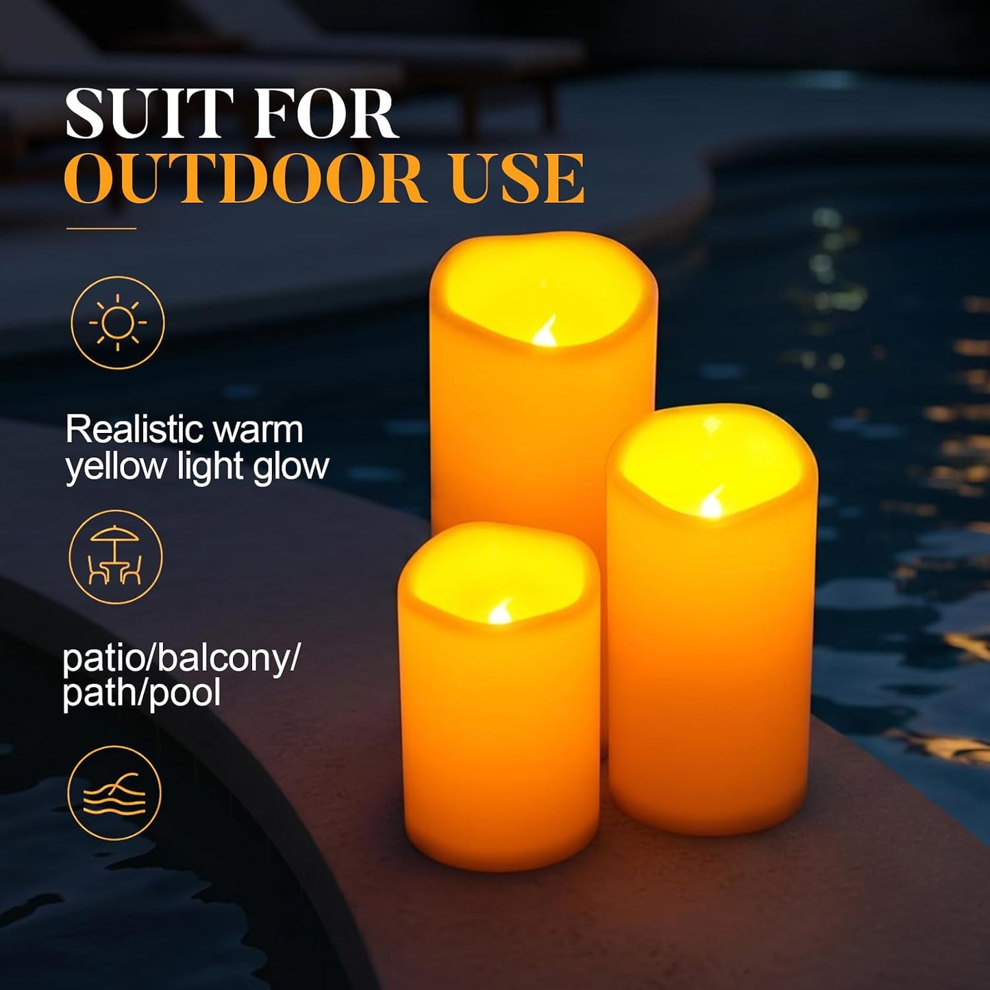 5plots 4"×6" 8" Large Outdoor Waterproof Flameless Candles Ivory White with Timer & Remote, Battery Operated LED Flickering Pillar Candles for Patio Porch Halloween Christmas Lantern, Set of 2