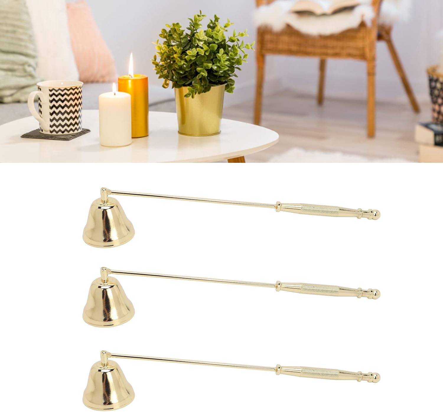 3pcs Candle Snuffer, Bell Shaped Iron Plating Long Handle with Non-Slip Grip Candle Extinguisher, Candle Snuffer for Safely Extinguishing Wick