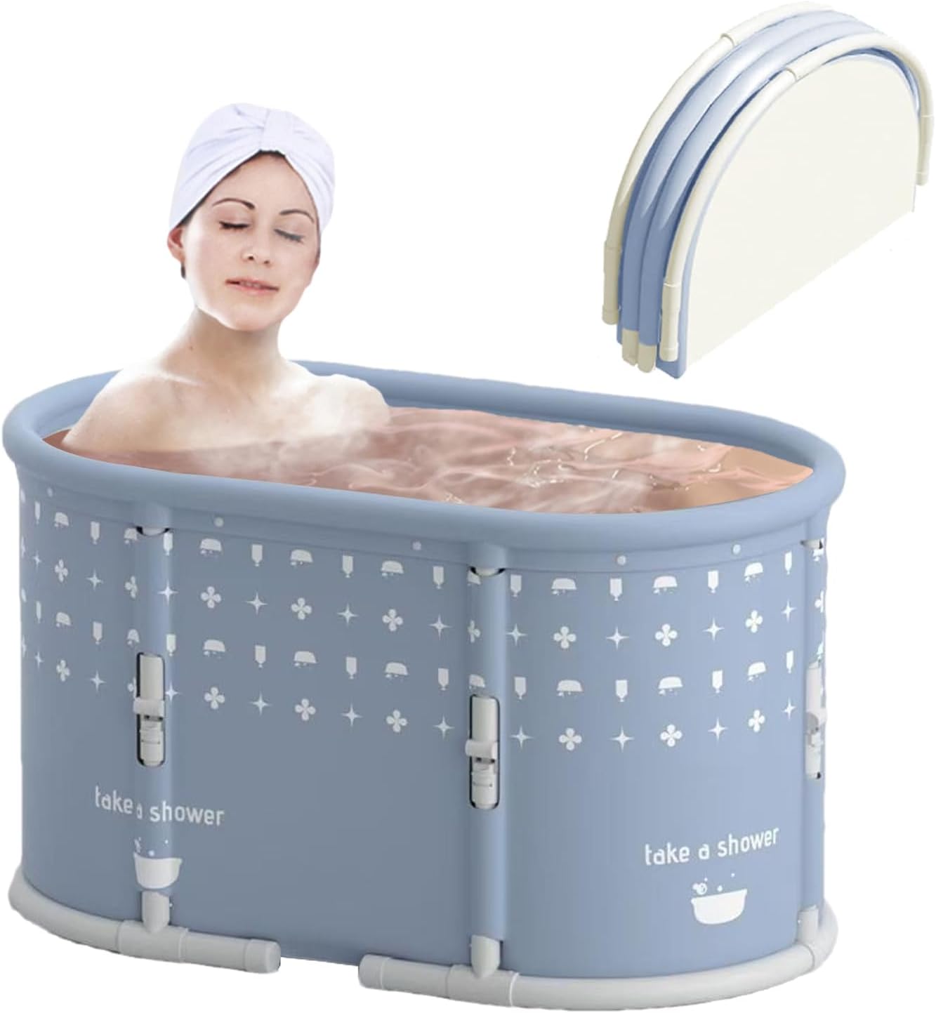 Portable Bath Tub No Installation, Foldable Bathtub for Adults, Separate Hot SPA Tub for Shower Stall, Non-Inflatable Ice Folding Bathubs, Family Soaking Baths (Gray, 37.4×21.6×21.6 inch)