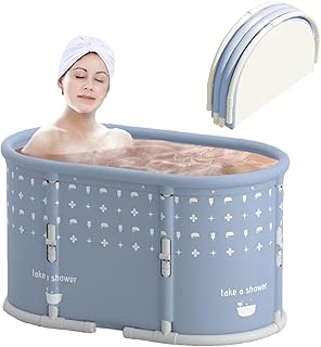 Portable Bath Tub No Installation, Foldable Bathtub for Adults, Separate Hot SPA Tub for Shower Stall, Non-Inflatable Ice Folding Bathubs, Family Soaking Baths (Gray, 37.4×21.6×21.6 inch)