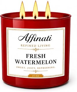 Affinati Fresh Watermelon 3-Wick Scented Candle – Large Soy Blend Candle, Strong Scent Throw Sweet Vibrant Summer Fruit Candy Candle, Premium Room Odor Eliminator
