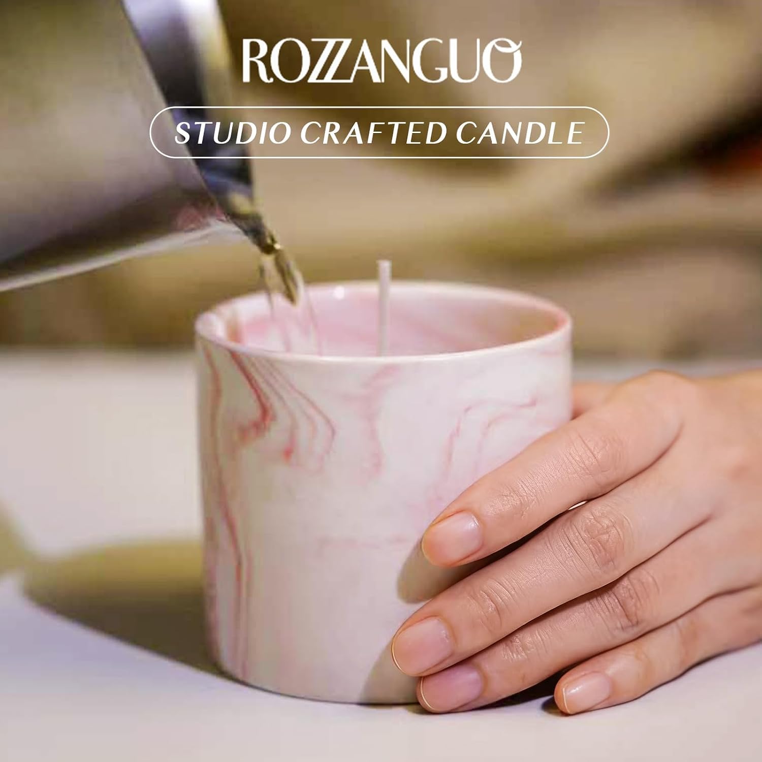 Luxury Marble Jar Scented Candle | Women Men | Non Toxic 100% Natural Coconut & Soy Wax Blend Cotton Wick | Hand Poured Highly Scented Long Lasting (Amber & Bergamot, 10 Ounces)