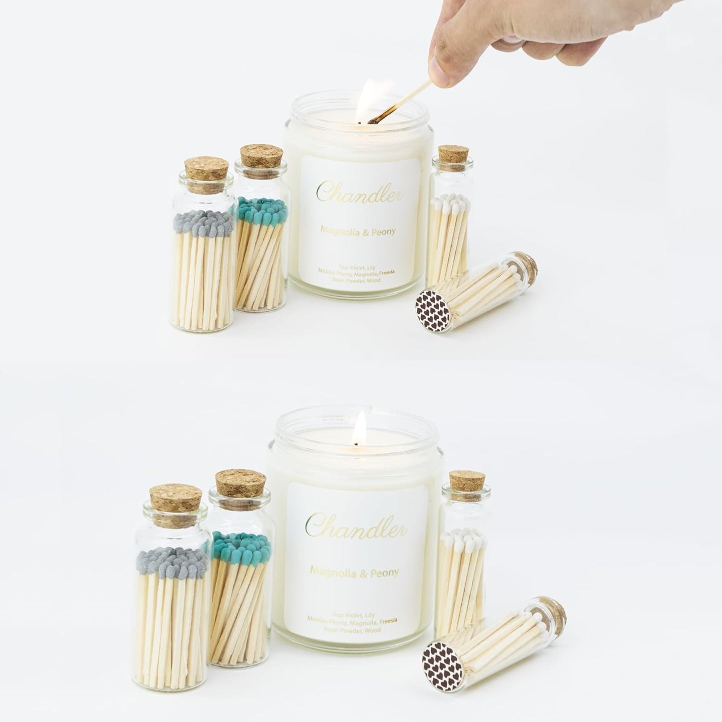 Chandler Studio 3 Bottles - 60+ Matchsticks Safety Matches in Jar - Strike On Bottle Glass Jar 2" Inch Matchsticks (20 Matchsticks Jar, Pink) (White, 3 Bottles)