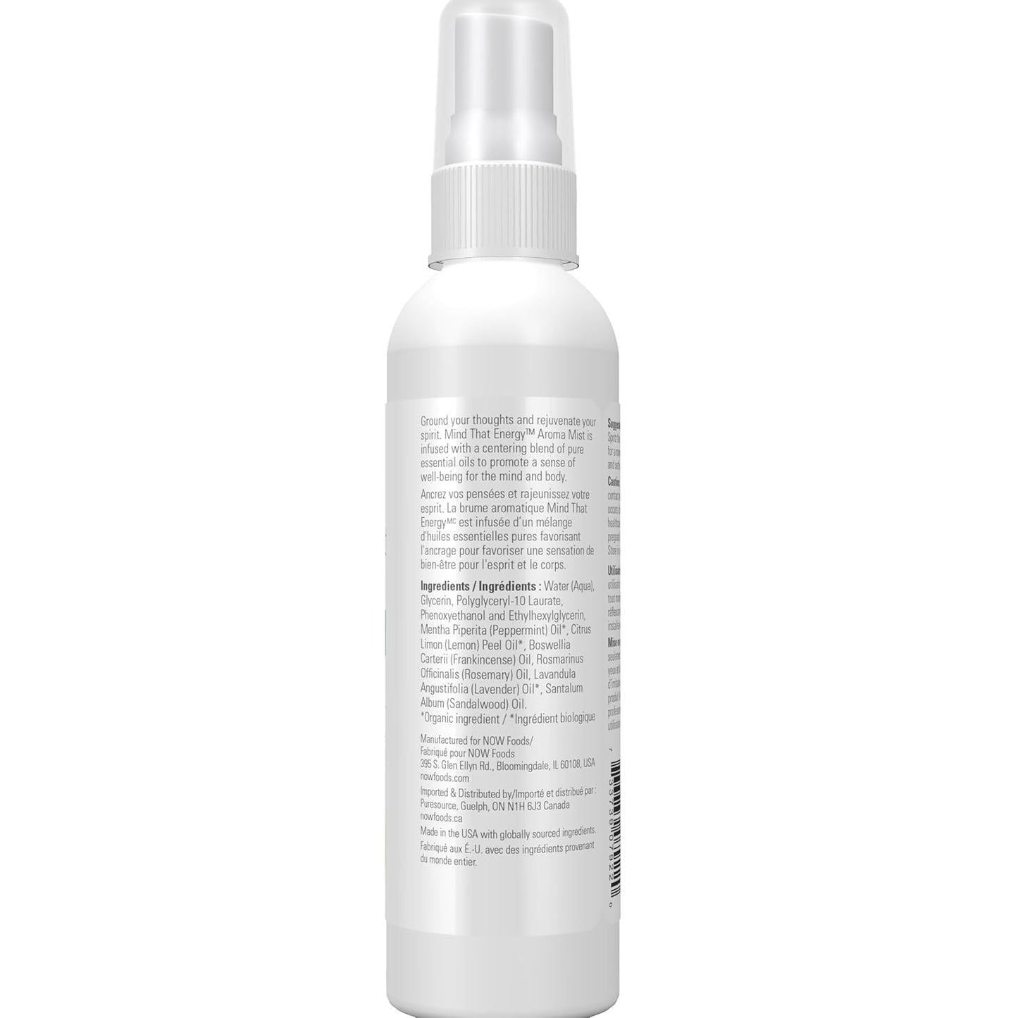 Now Essential Oils Mind that Energy Aroma Mist, 4 Fl. Oz - Peppermint, Lemon, Frankincense, Rosemary, Lavender, Sandalwood - Aromatherapy, Organic, Beige