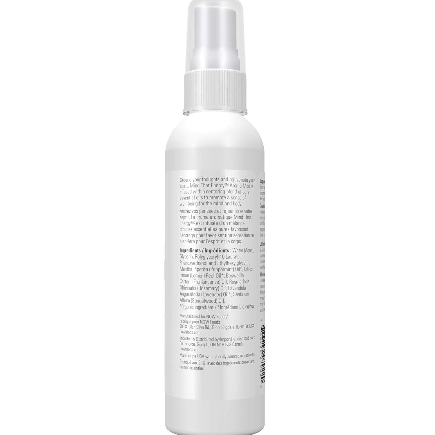 Now Essential Oils Mind that Energy Aroma Mist, 4 Fl. Oz - Peppermint, Lemon, Frankincense, Rosemary, Lavender, Sandalwood - Aromatherapy, Organic, Beige