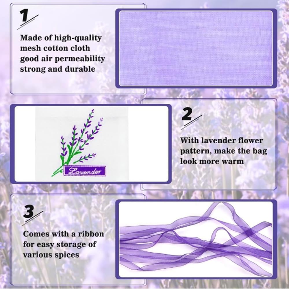 Lavender Sachet Bags Empty - 12 Pack Refillable Organza Drawstring Pouches for Herbs, Spices, DIY Crafts | Floral Design, Purple (Linen Blend)