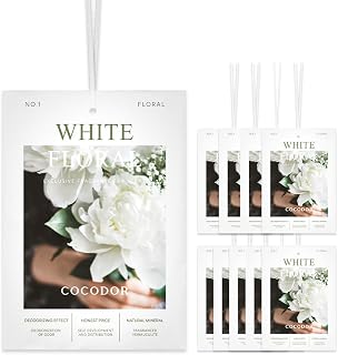 COCODOR 10 Packs White Floral Scented Sachets/Air Freshener Sachets Bags for Drawers, Closet, Cars, Long-Lasting Deodorizers Fresh Scents, Home Fragrance