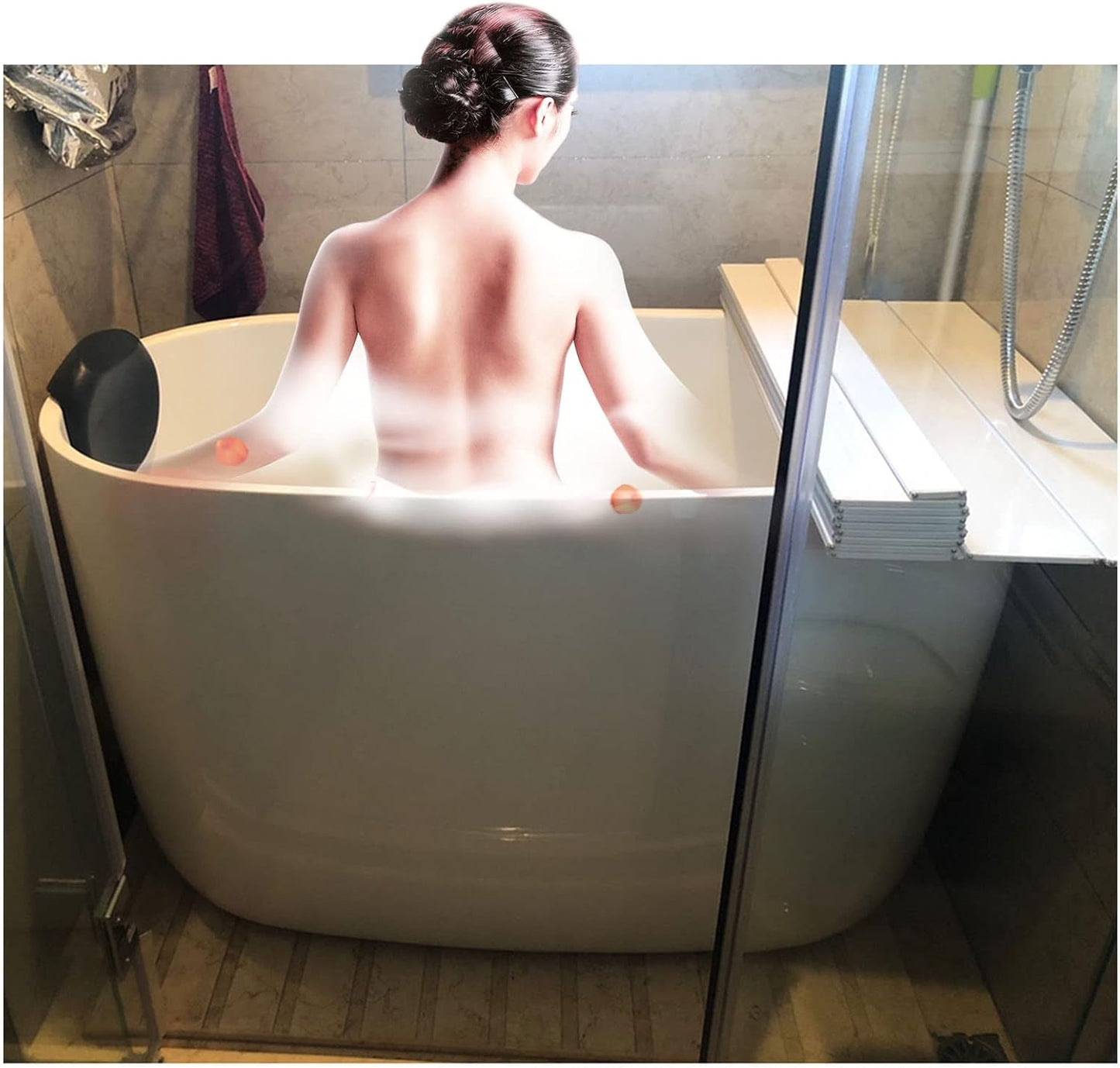 Bathtub Cover Bath Tub Caddy Tray, Folding Plastic Dust-Proof Board Shutter Bath Lid, Durable Insulation Cover for Spa, Bathroom & Shower, 0.6cm Thickness (Color : White, Size : 80x150x0.6cm