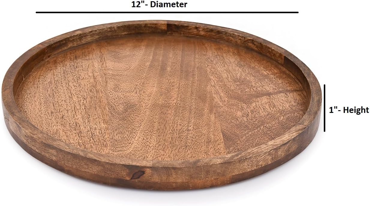 EDHAS Round Wooden Decorative Candle Holder Tray for Coffee Table Centerpieces Modern Farmhouse Home Decorations (12" x 12" x 1")