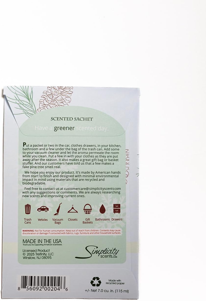 Floral Simplicity Winter Cheer Scented Sachets Pack of 3, Fall &amp; Winter - Long-Lasting Scented Bags, Home Fragrance, Air Freshener &amp; Deodorizer for Closet, Room, Drawer, or Cars, Made in USA