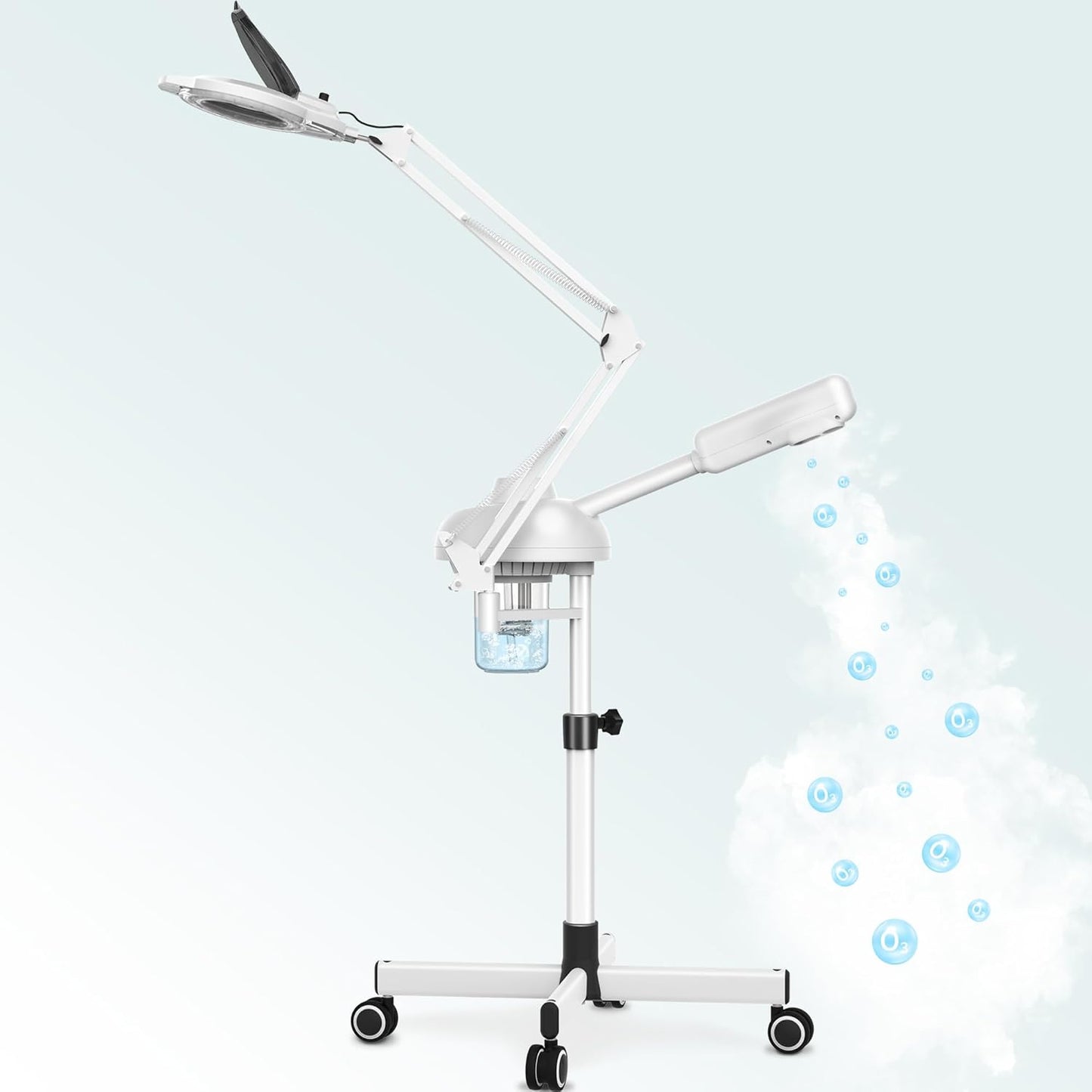 TASALON 2-in-1 Professional Facial Steamer with 5X Magnifying Lamp, Esthetician Steamer on Wheels with Ozone and Hot Mist, Standing Face Steam for Facial Deep Cleaning and Moisturize, SPA & Beauty