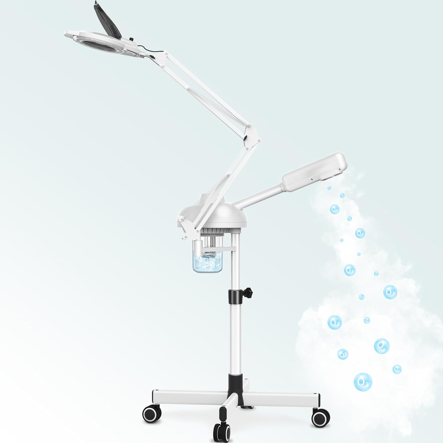 TASALON 2-in-1 Professional Facial Steamer with 5X Magnifying Lamp, Esthetician Steamer on Wheels with Ozone and Hot Mist, Standing Face Steam for Facial Deep Cleaning and Moisturize, SPA & Beauty