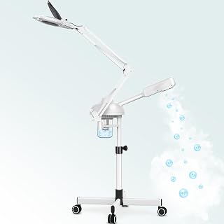 TASALON 2-in-1 Professional Facial Steamer with 5X Magnifying Lamp, Esthetician Steamer on Wheels with Ozone and Hot Mist, Standing Face Steam for Facial Deep Cleaning and Moisturize, SPA & Beauty