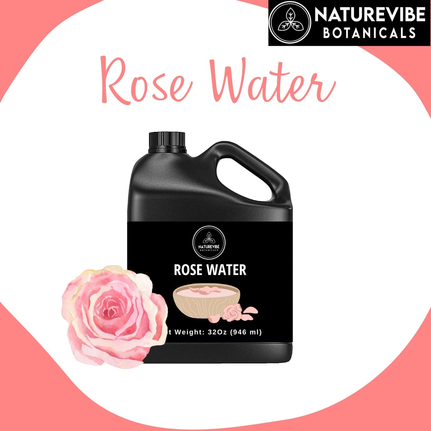 Naturevibe Botanicals Premium Rose Water 32oz and Fractionated Coconut Oil 32oz | Oil Combo.