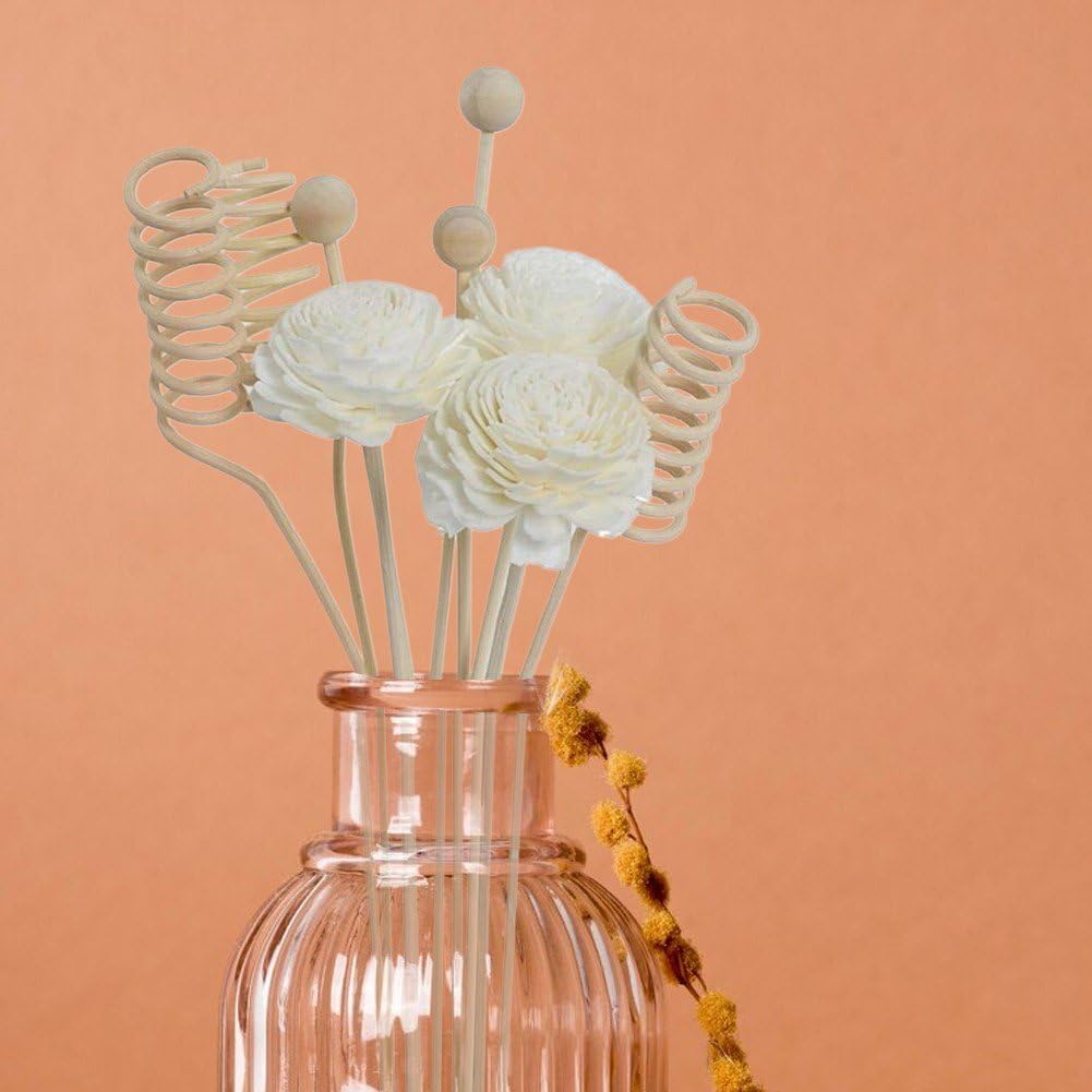 Reed Diffuser Sticks Set, 9 Pcs Rattan Reed Fragrance Diffuser and Artificial Flower Replacement Refill Rattan Sticks for Home Office Decor