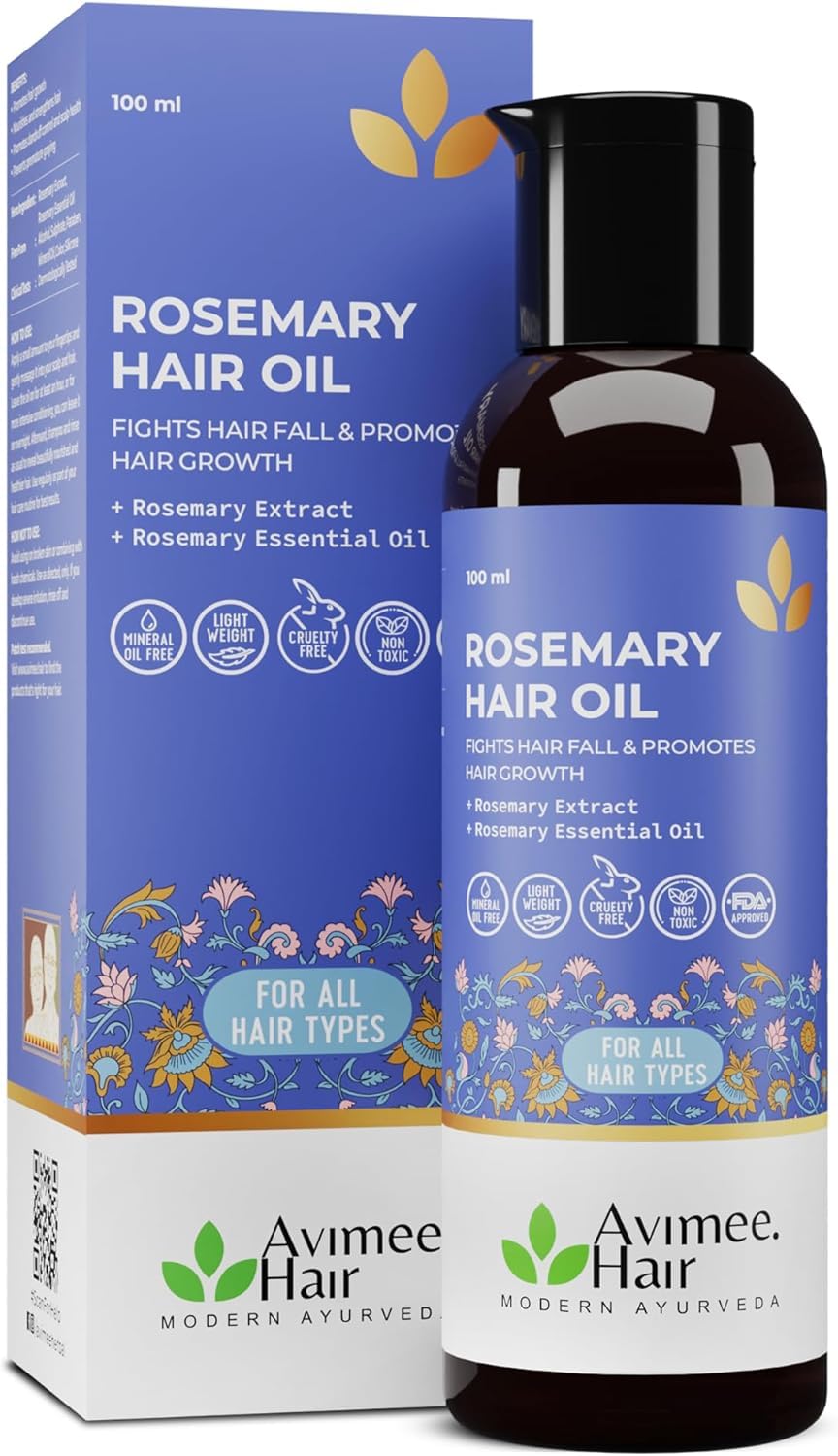 Avimee Herbal Rosemary Hair Oil | For Hair Growth, Hair Fall Control and Dandruff | 100% Pure & Natural | Mineral Oil Free | 100mL