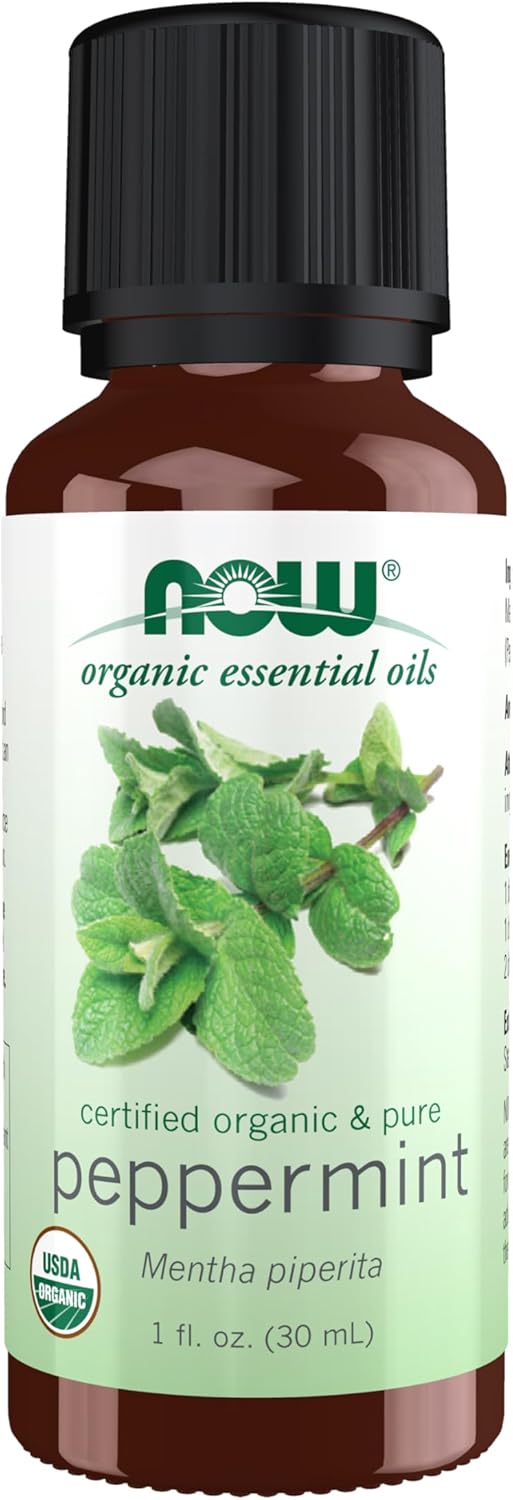 NOW Essential Oils, Organic Peppermint Oil, Invigorating Aromatherapy Scent, Steam Distilled, 100% Pure, Vegan, Child Resistant Cap, 1-Ounce