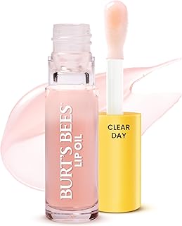 Burt's Bees Lip Oil Clear Day, Instant Hydration, Nourishes and Softens Lips, Tint Free, High Shine Finish, Responsibly Sourced Jojoba Oil, Non Sticky, Wand Applicator, 0.15 Ounce
