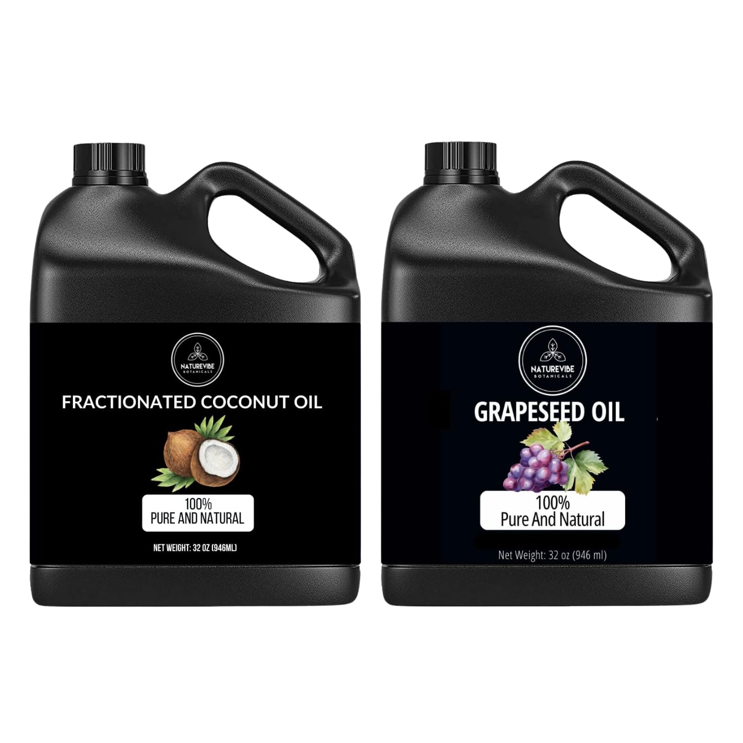 Naturevibe Botanicals Fractionated Coconut Oil 32oz and Grapeseed Oil 32oz | Oil Combo