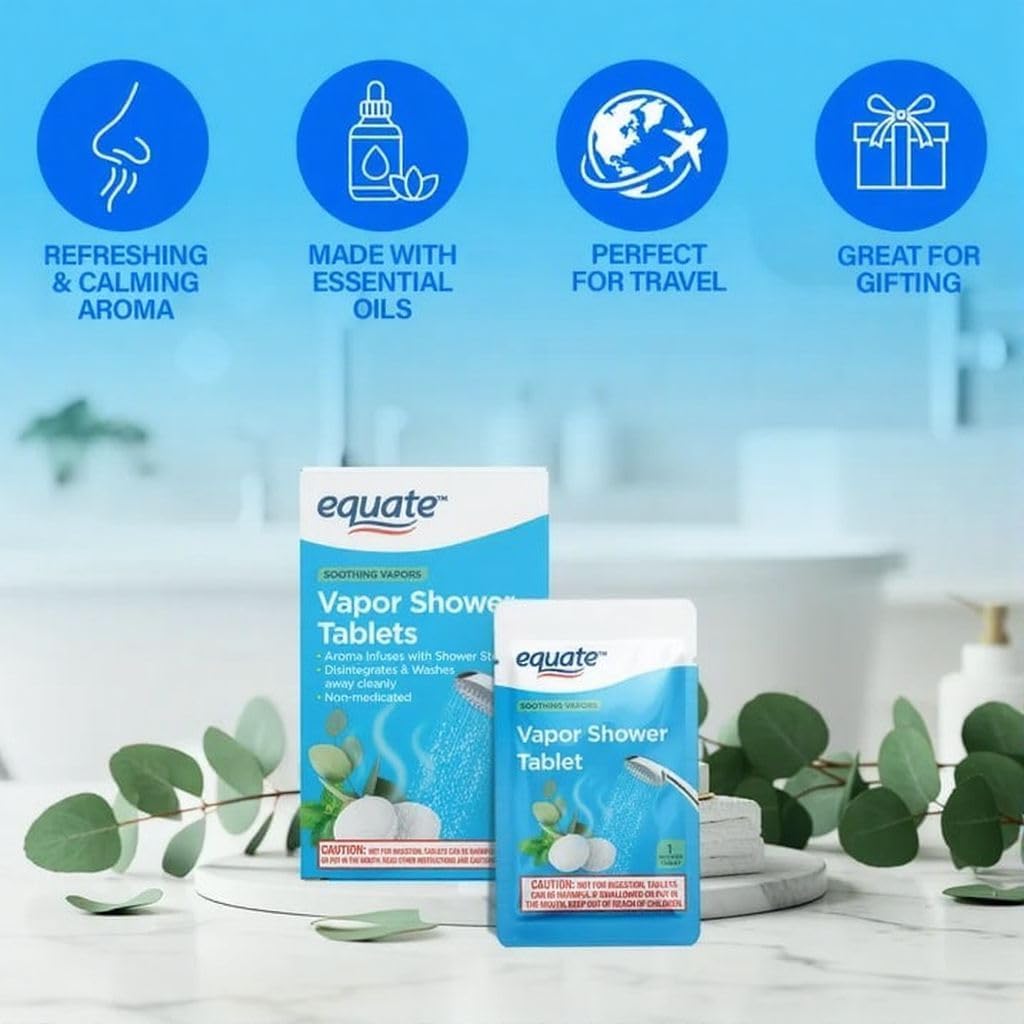 Equate Vapor Shower Tablets, Eucalyptus & Menthol Scent, Non-Medicated Aromatherapy Steamers with Essential Oils, 5 Count