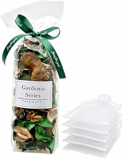 Potpourri Bags with 5 Clear Mesh Bags – Green Dried Flower Petals for Vase Filler, Bathroom Decor, Travel Sachets & DIY Fragrance