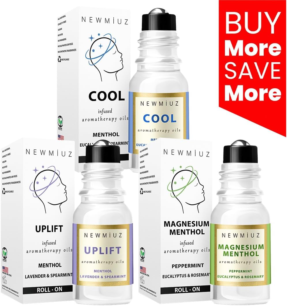Menthol Aromatherapy Blend Roll On Pack of 3 - Perfect Selfcare Gift for Birthday Christmas or Stocking Stuffers