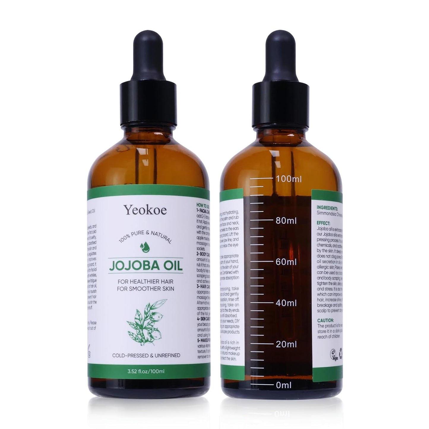Yeokoe Jojoba Oil Pure Cold Pressed Unrefined Gua Sha for Healthier hair Smoother skin Base Carrier Moisturizing Oil 3.52oz 100ml